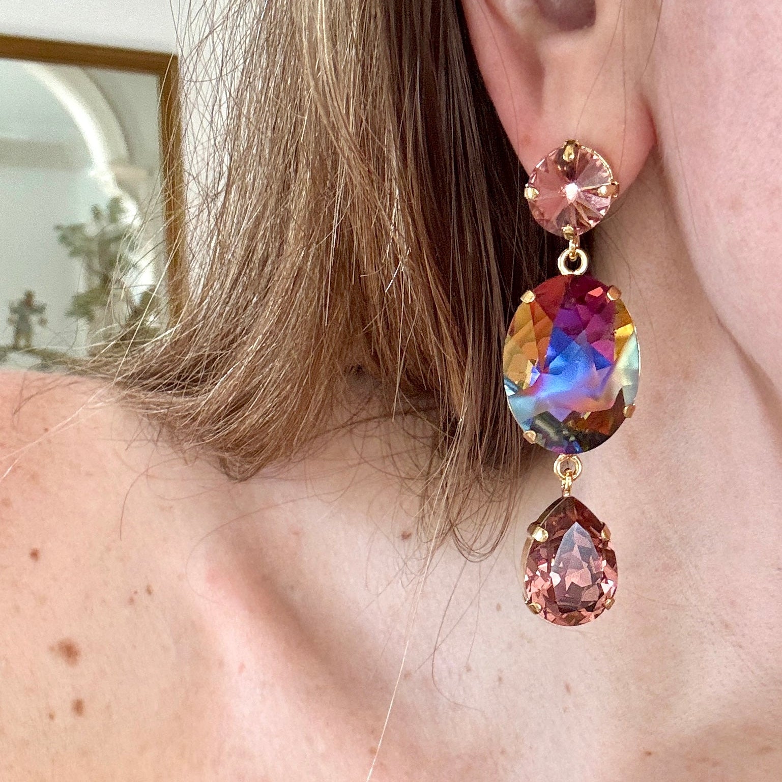 Jean Paul Gaultier Volcano + Lavender Crystal Drop Post Earrings