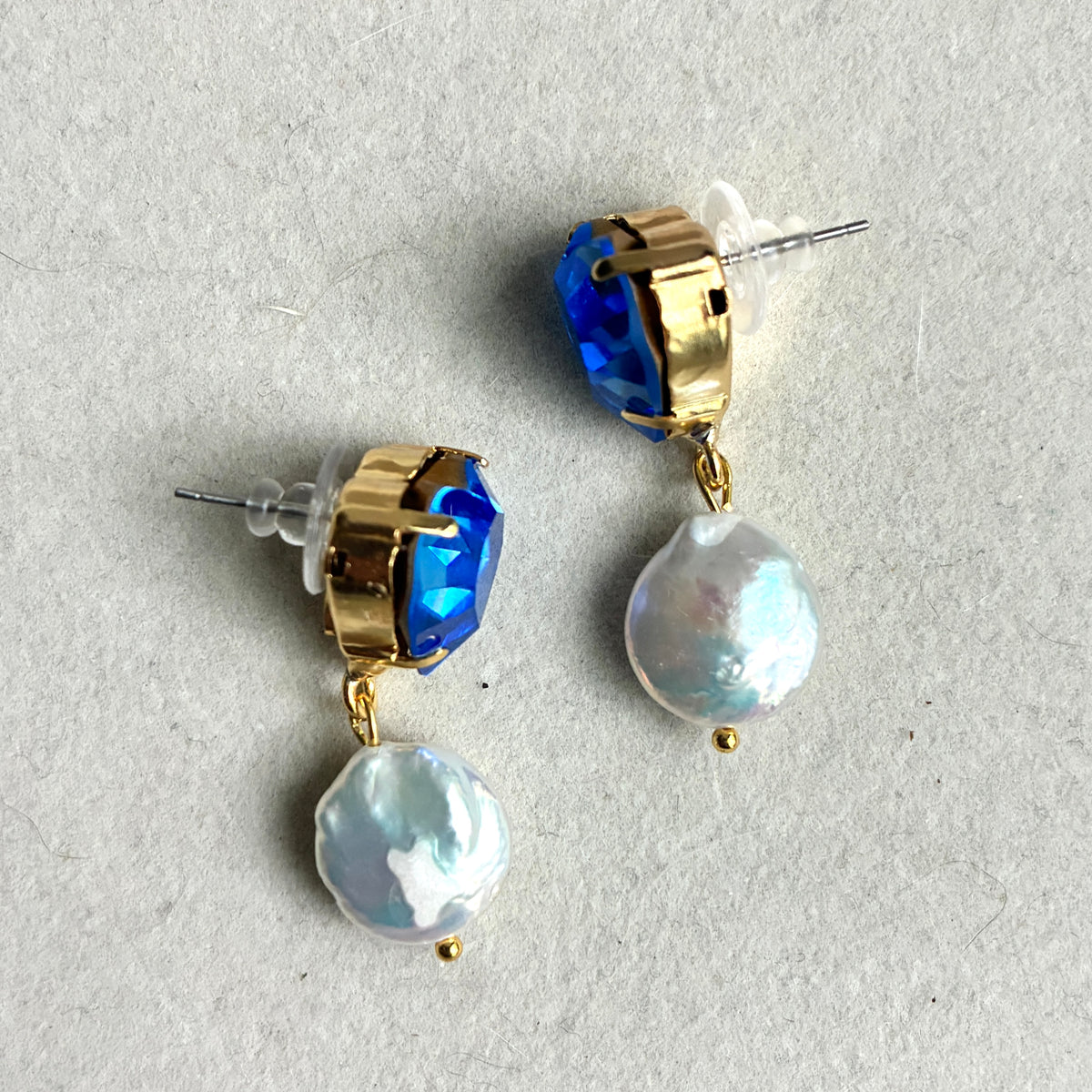 Jillian Blue Crystal Heart Pearl Drop Earrings