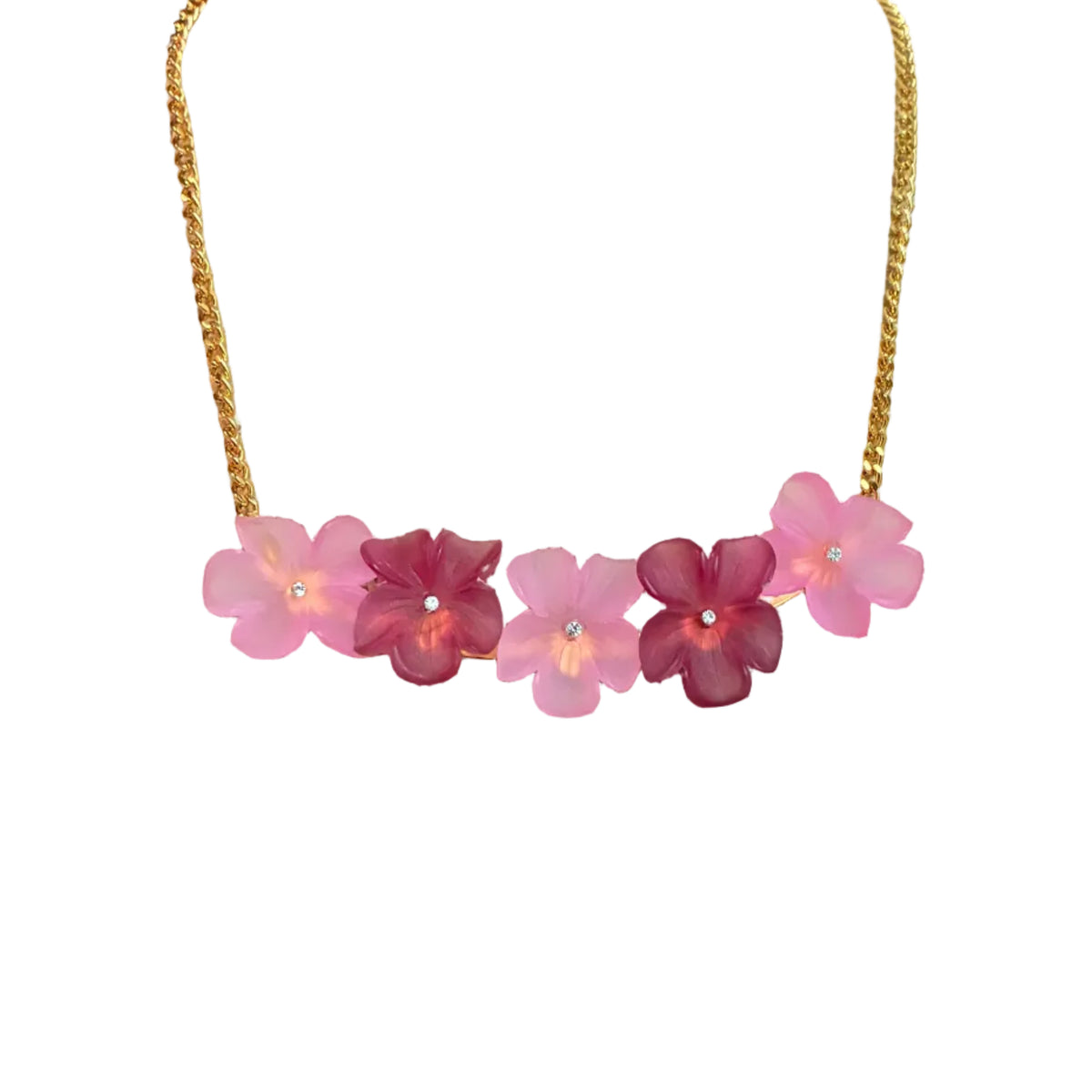 Vintage French French Lucite Pink Flower Necklace