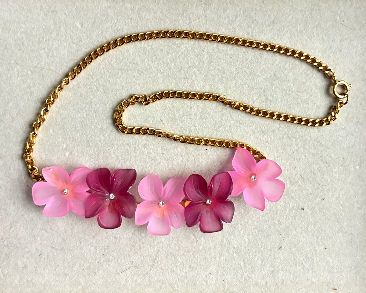 Vintage French French Lucite Pink Flower Necklace