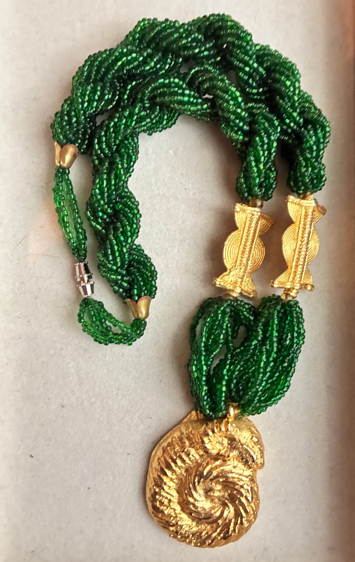 Vintage French Etruscan Green Beaded  Ram Pendant