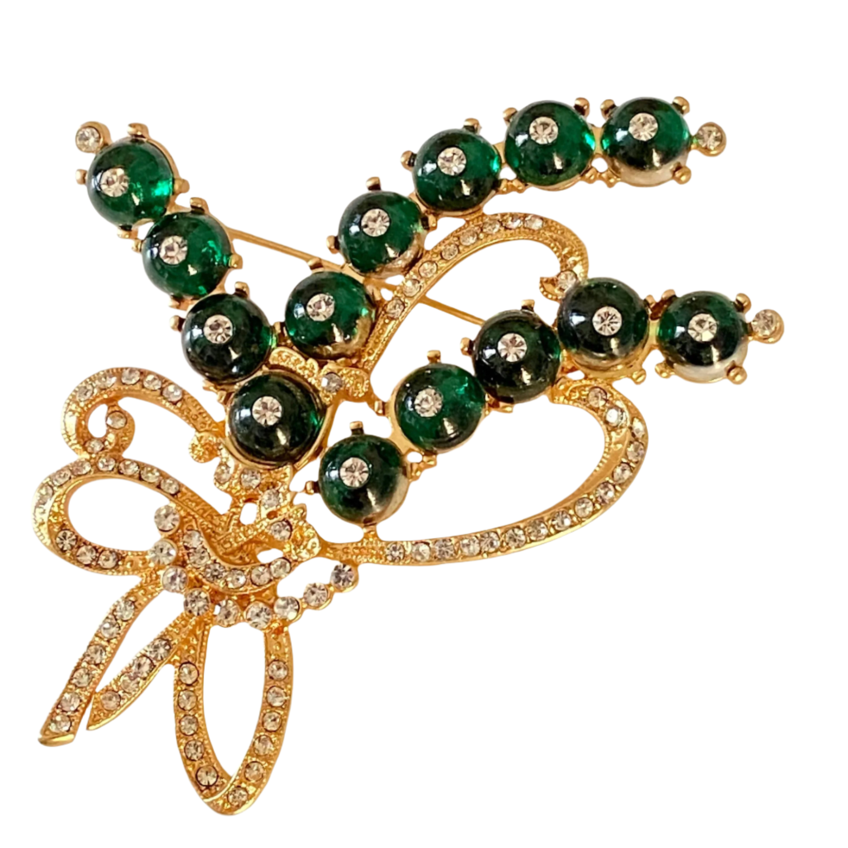 French Green Glass Holiday Brooch