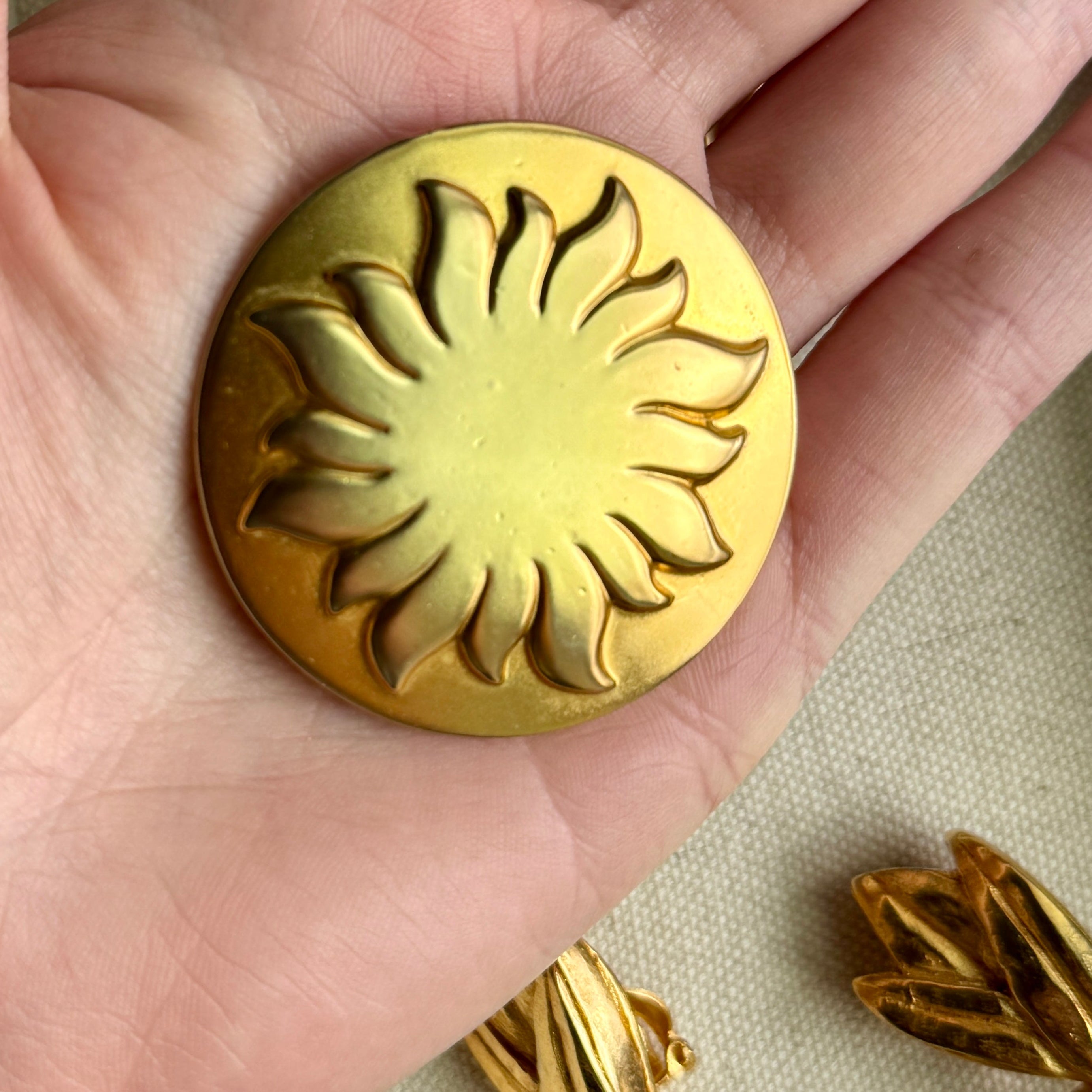 Vintage French Designer Gold Sun Brooch