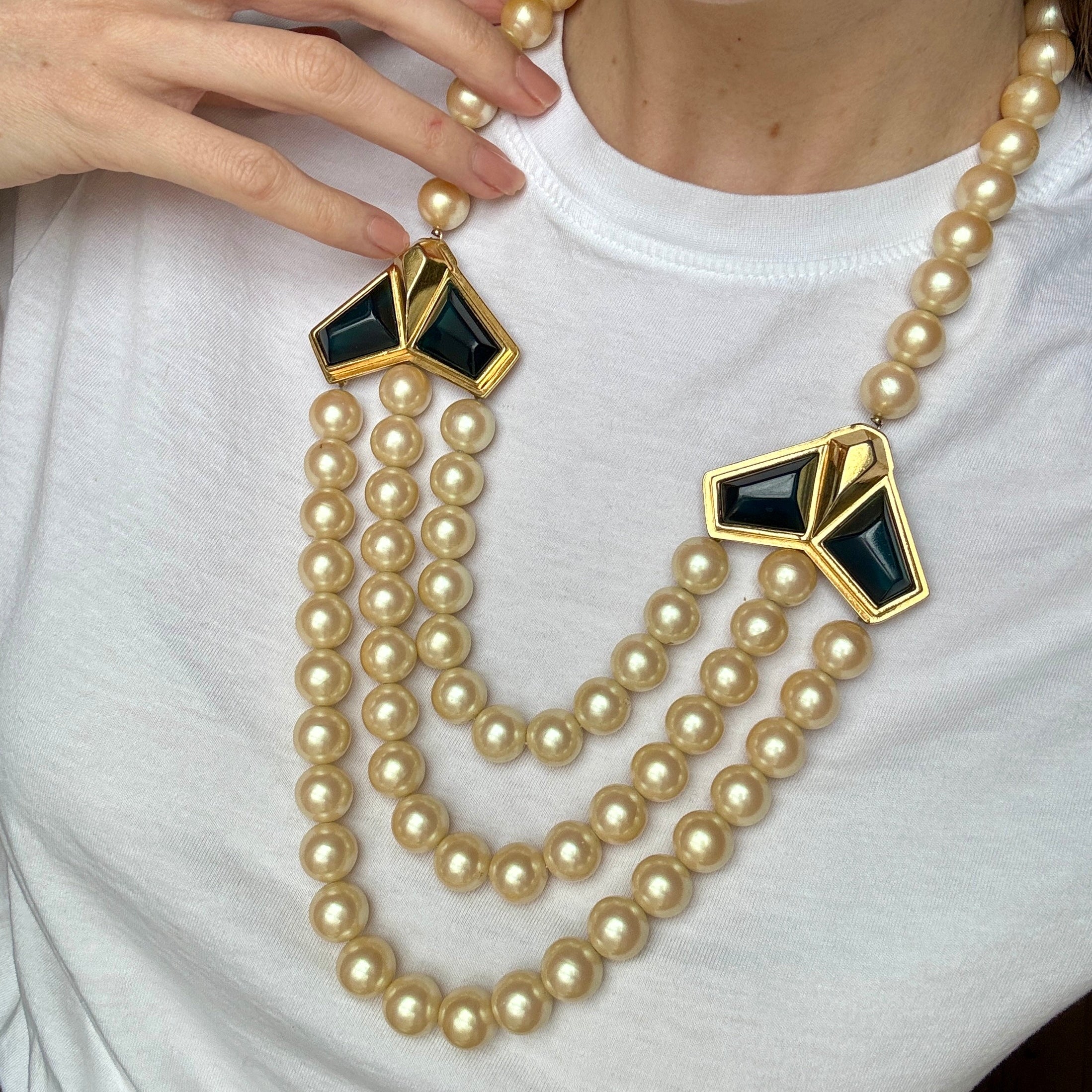 Rare Designer Yves Saint Laurent Faux Pearl Statement Necklace