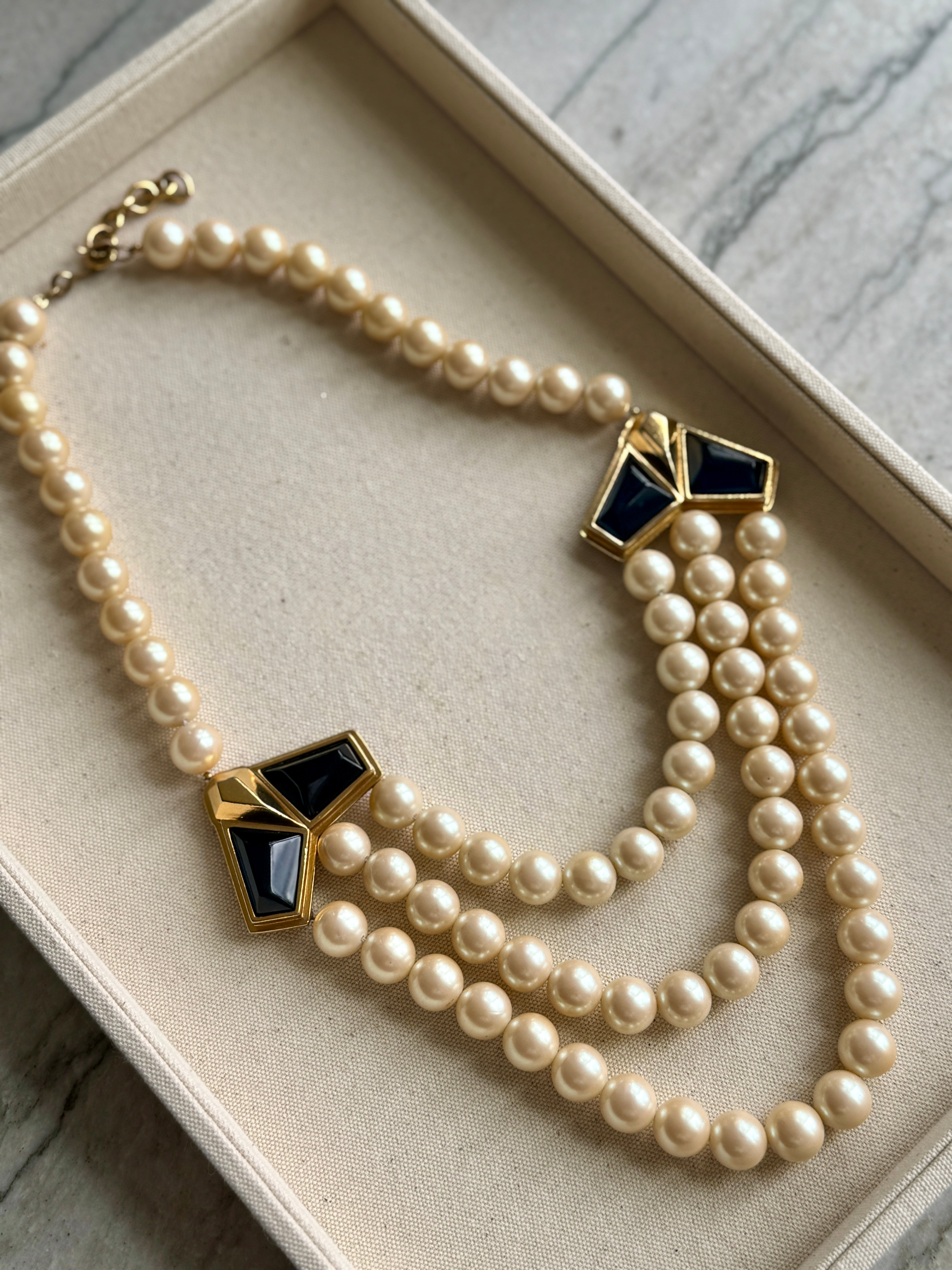 Rare Designer Yves Saint Laurent Faux Pearl Statement Necklace