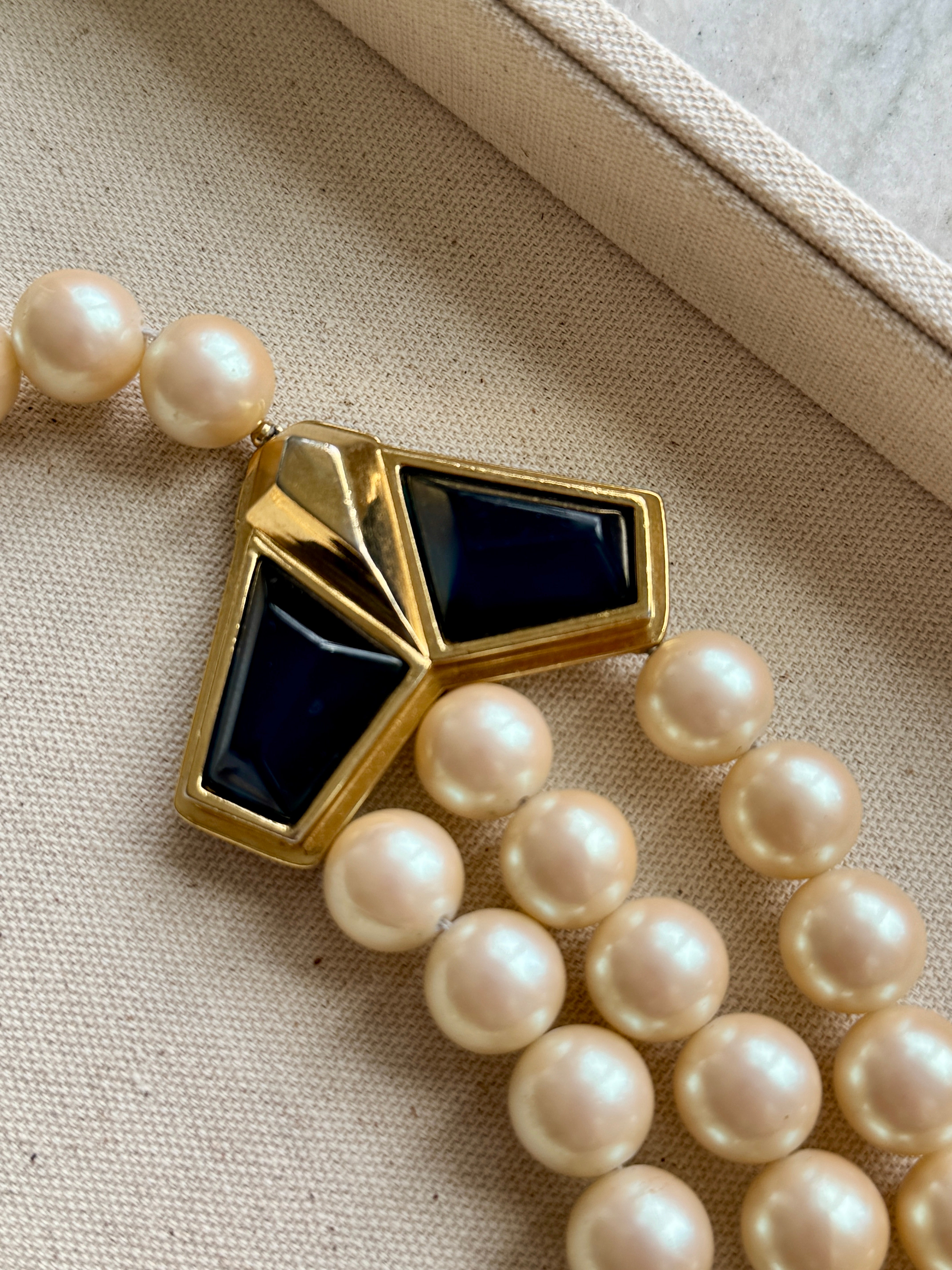 Rare Designer Yves Saint Laurent Faux Pearl Statement Necklace