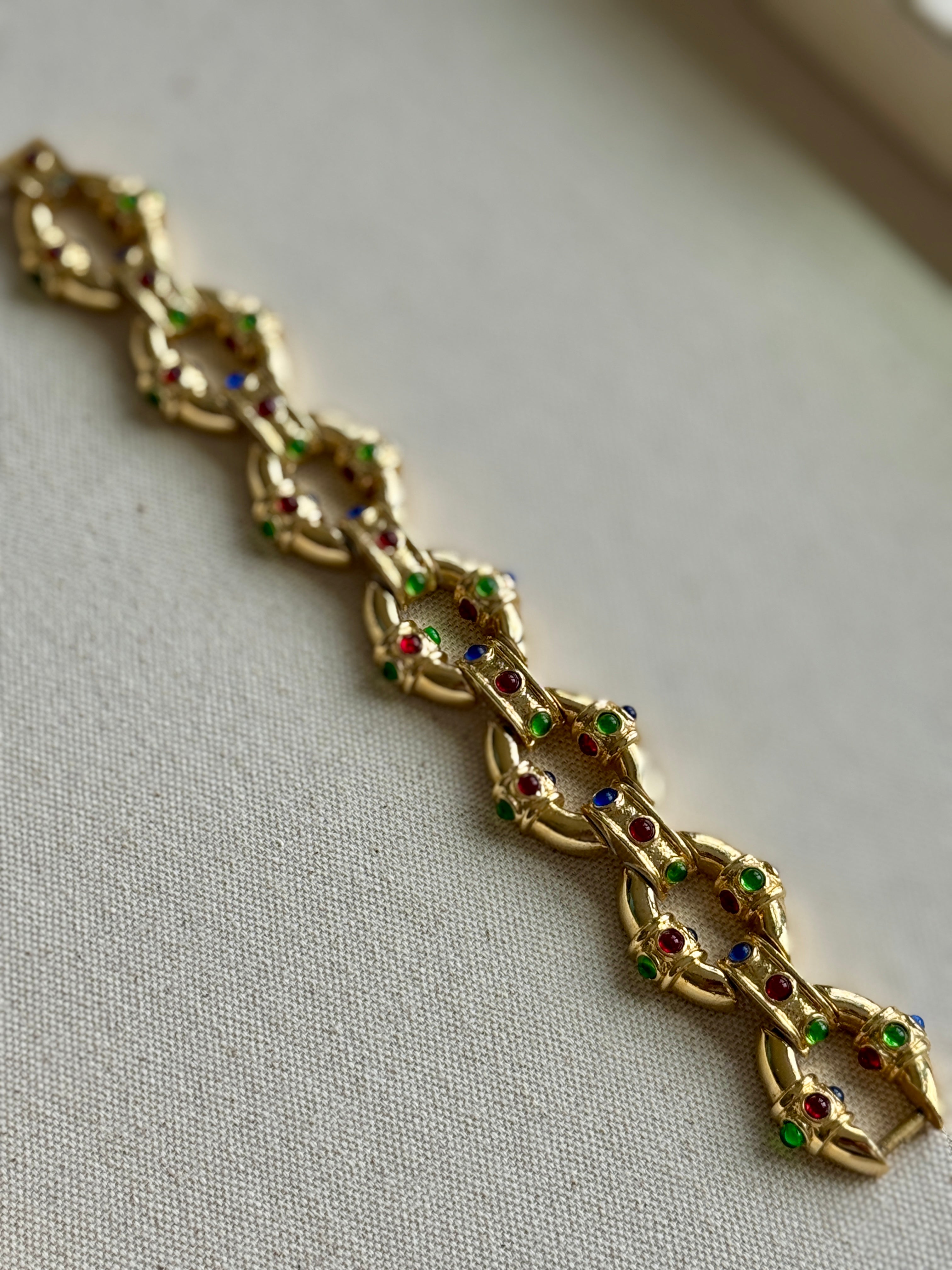 Vintage 80 Mogul Glass Link Bracelet