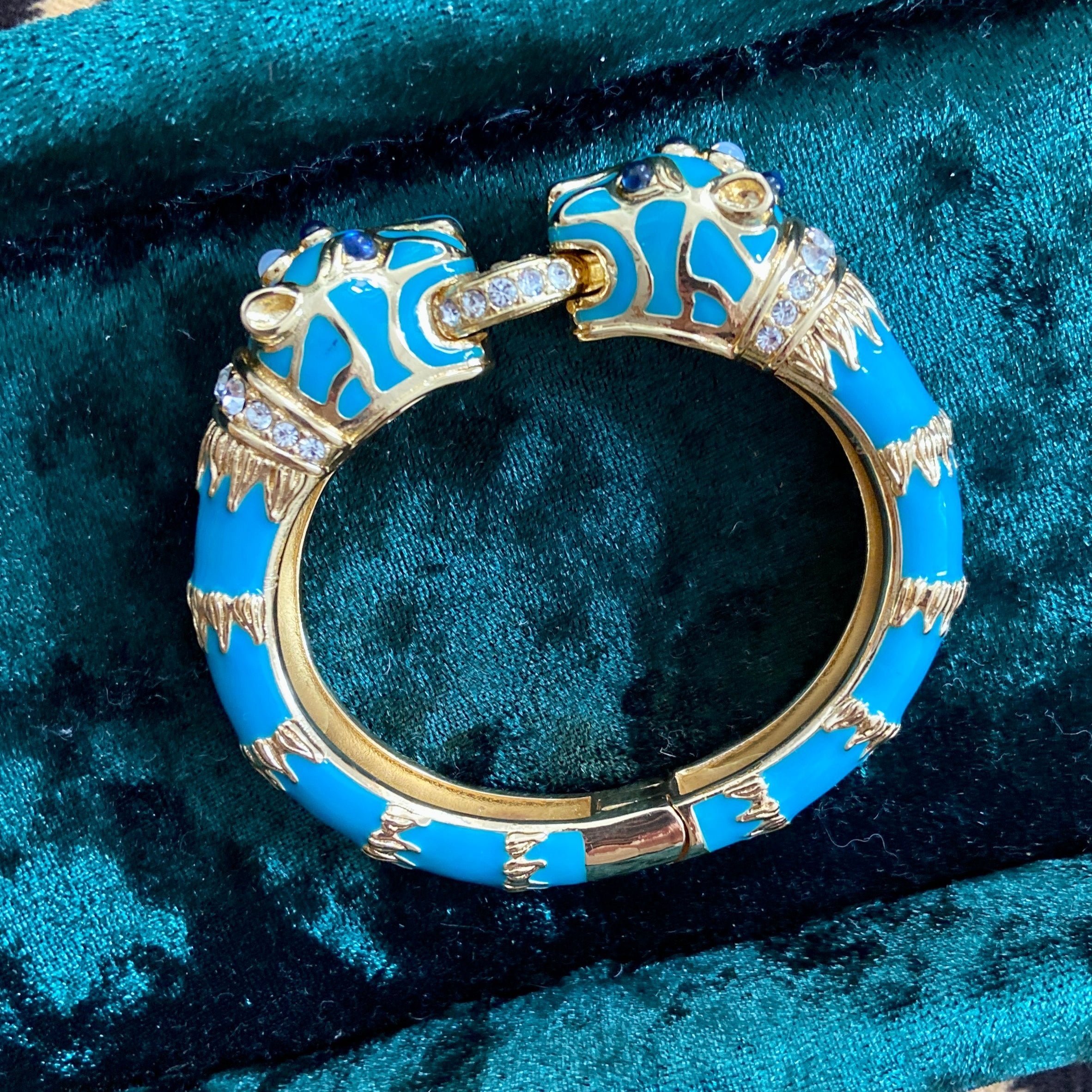 Turquoise Enamel Double Panther Bracelet