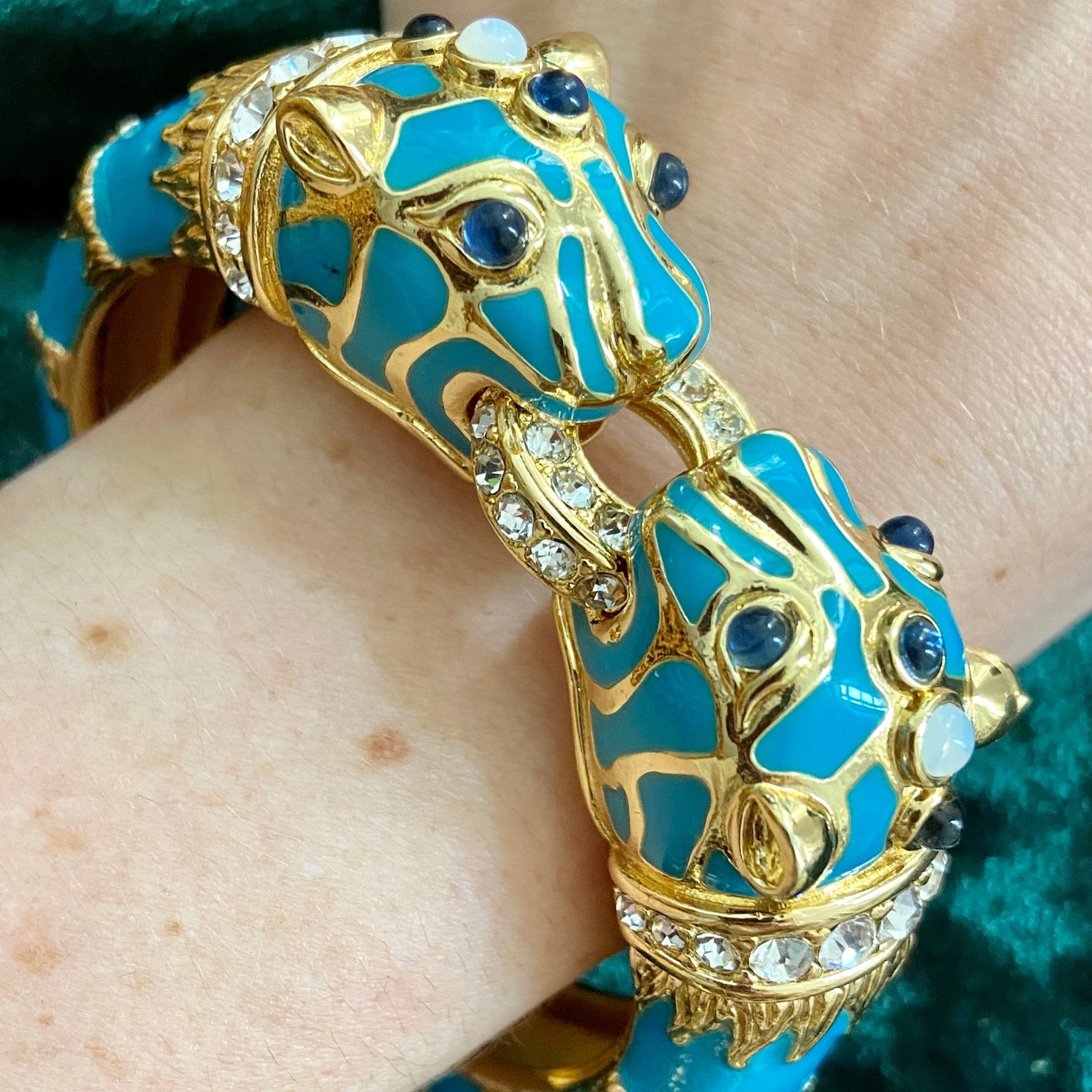 Turquoise Enamel Double Panther Bracelet