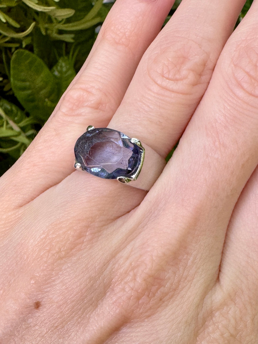 Pale Purple Crystal 14K White Gold Plate Cocktail Ring Size 5.5