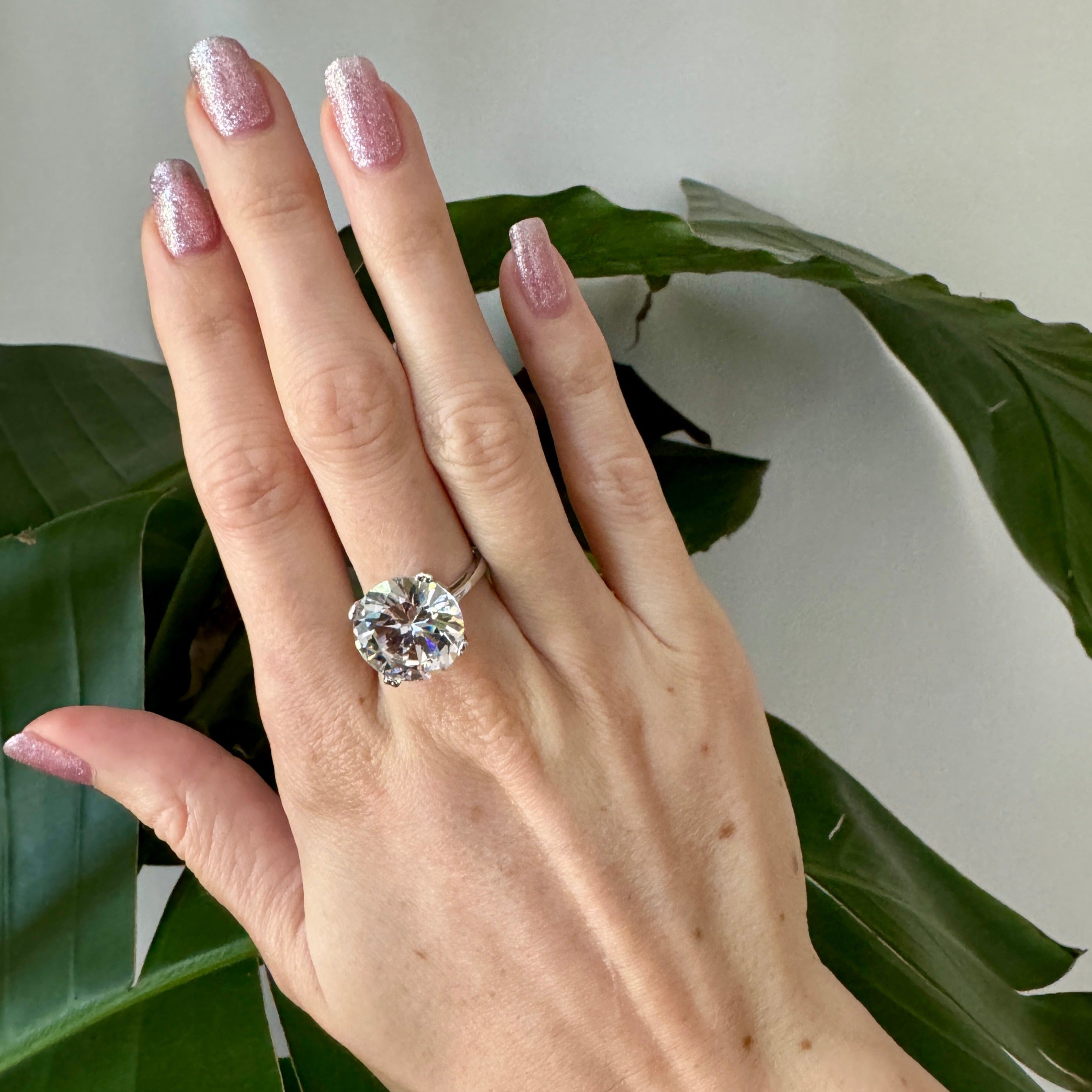 90s Sterling Silver Round Crystal Ring Size 8