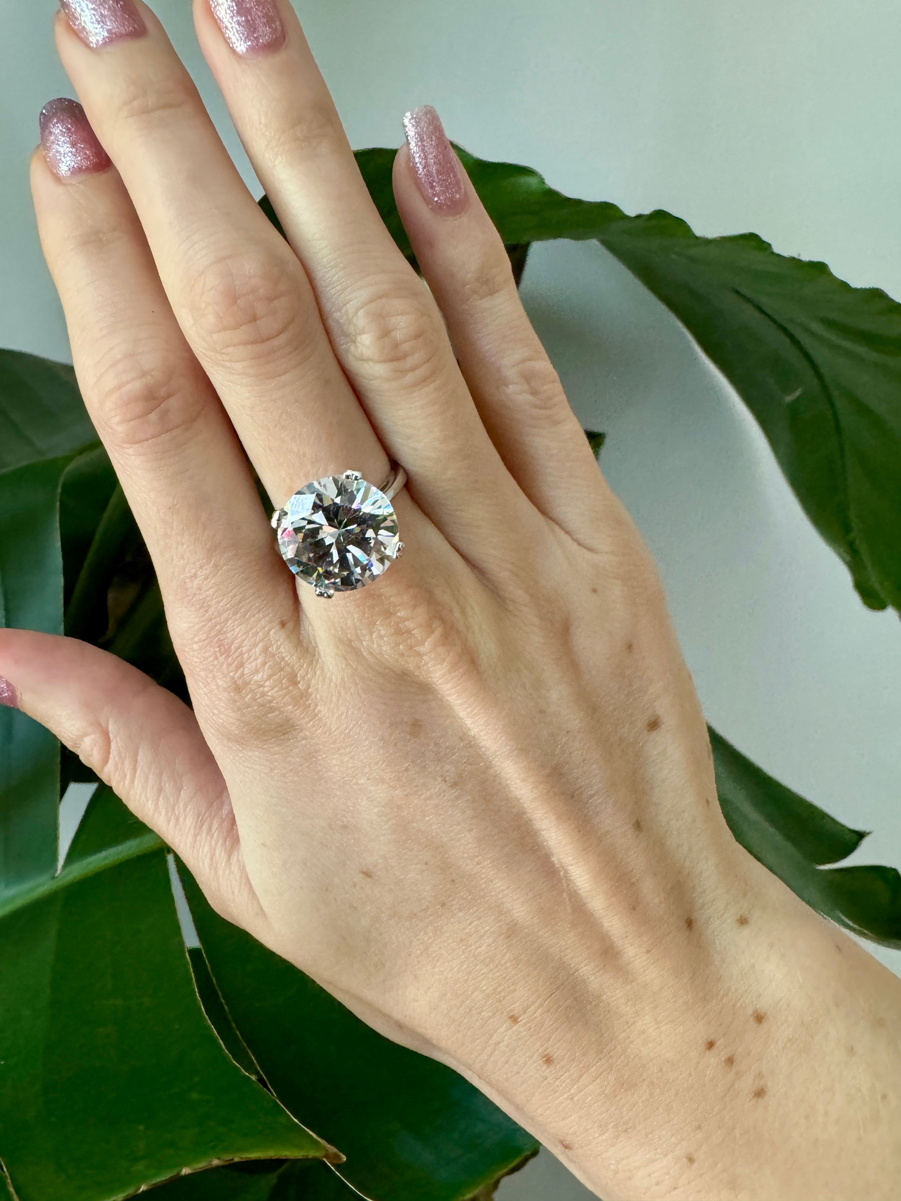 90s Sterling Silver Round Crystal Ring Size 8