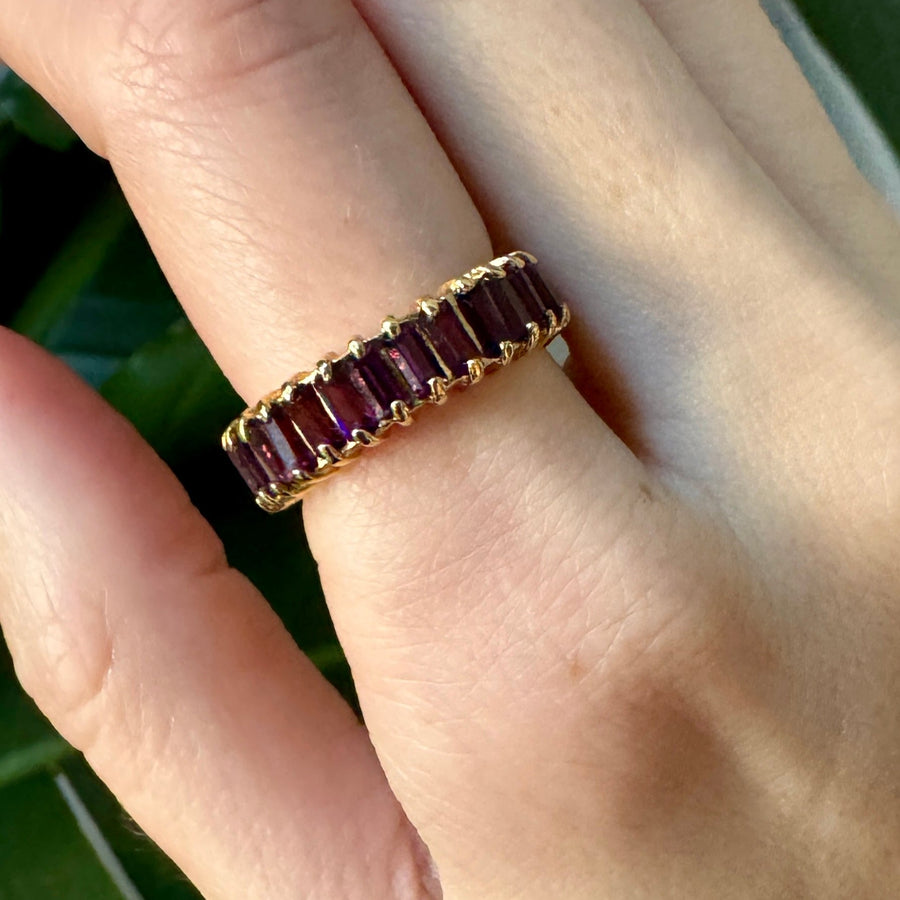 VIntage Purple Baguette Crystal Gold Eternity Band Size 6.5