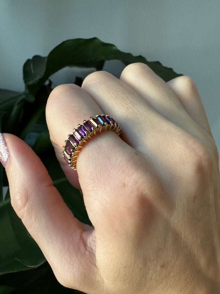 VIntage Purple Baguette Crystal Gold Eternity Band Size 6.5