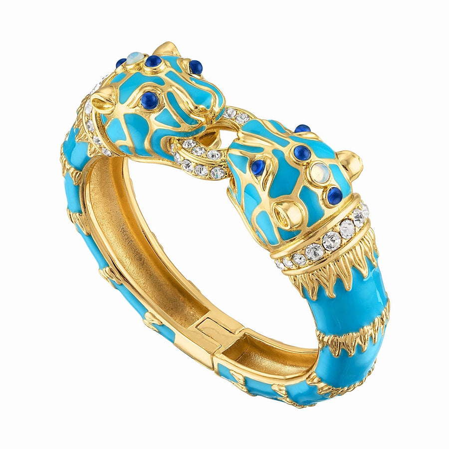 Turquoise Enamel Double Panther Bracelet Pre Order