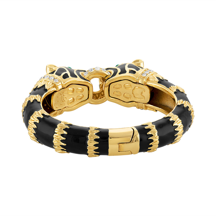 Black Enamel Double Panther Bracelet