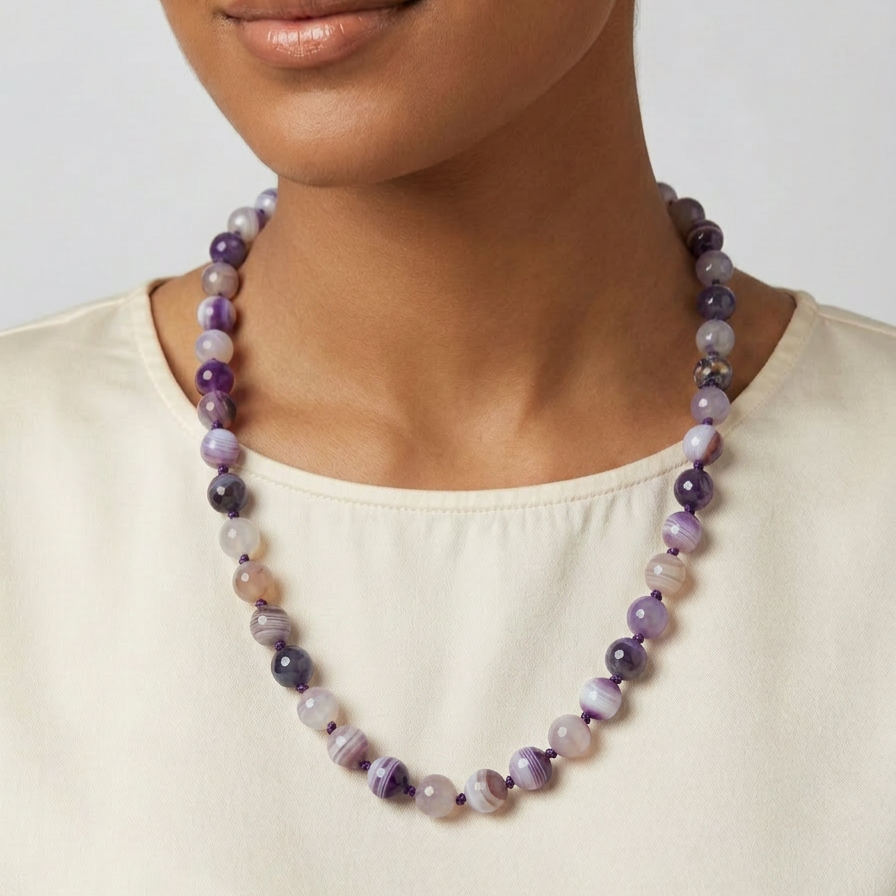 Purple Agate Bead Necklace