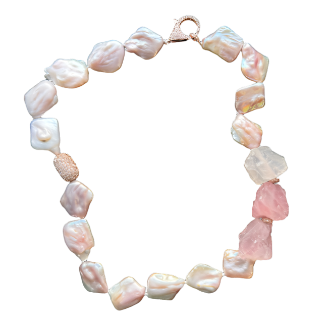 Rose Quartz and Pink Baroque Pearl Necklace