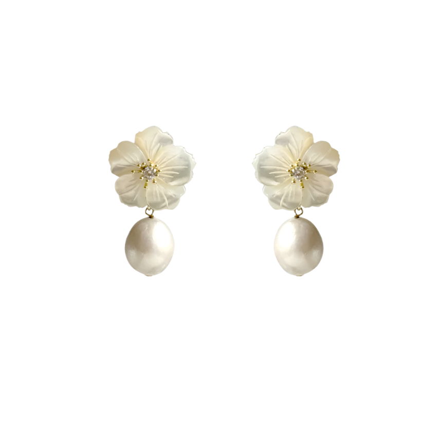 Pearl Drop Flower Drop Earrings