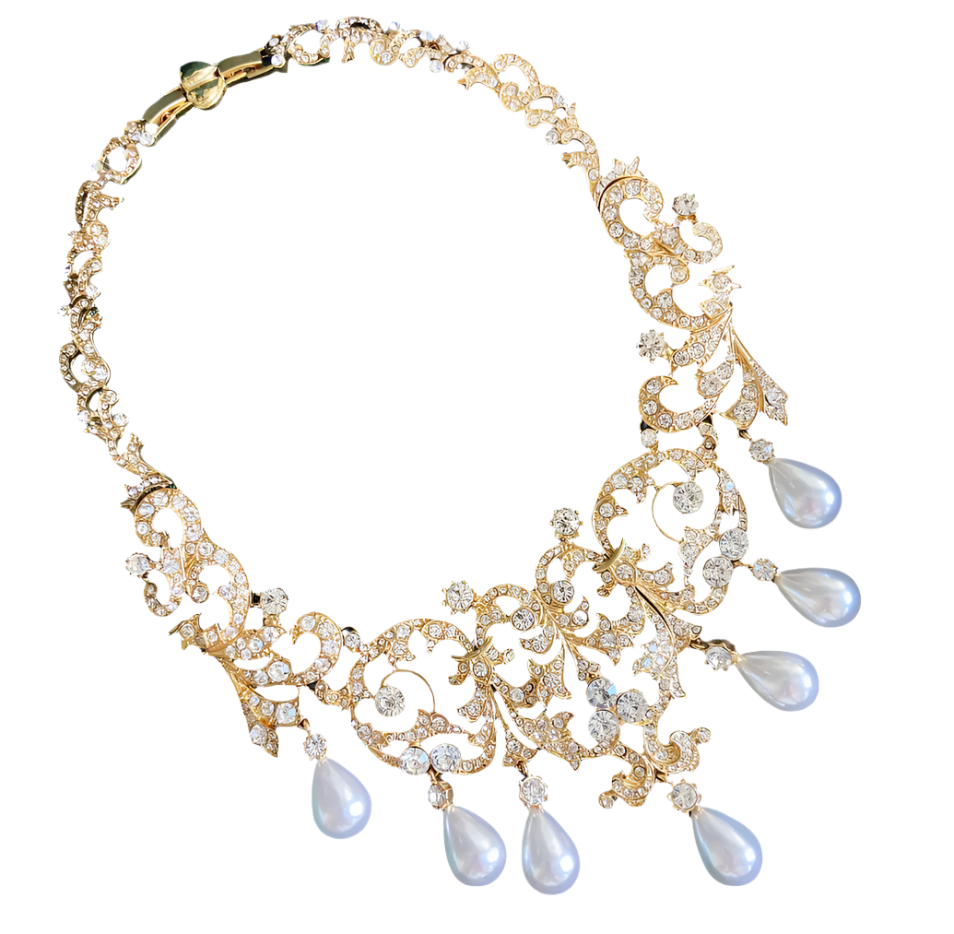 Gold Diamond Jeweled Pearl Bridal Necklace