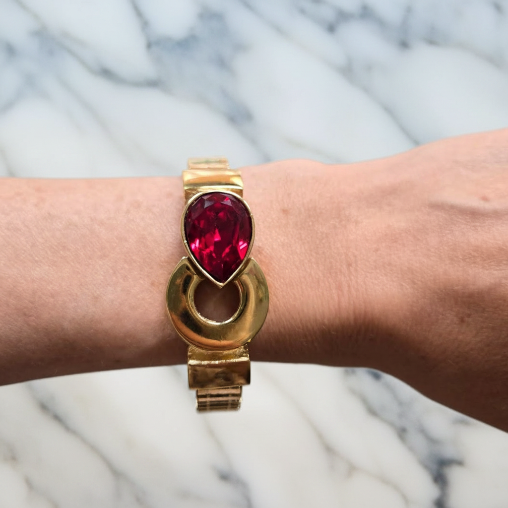 Vintage Givenchy Gold Bracelet with Red Crystal