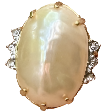 Huge Faux Pearl 18K Gold Plate Cocktail Ring Size 5