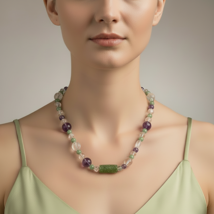 Vintage Amethyst and Natural Stone Beaded Necklace