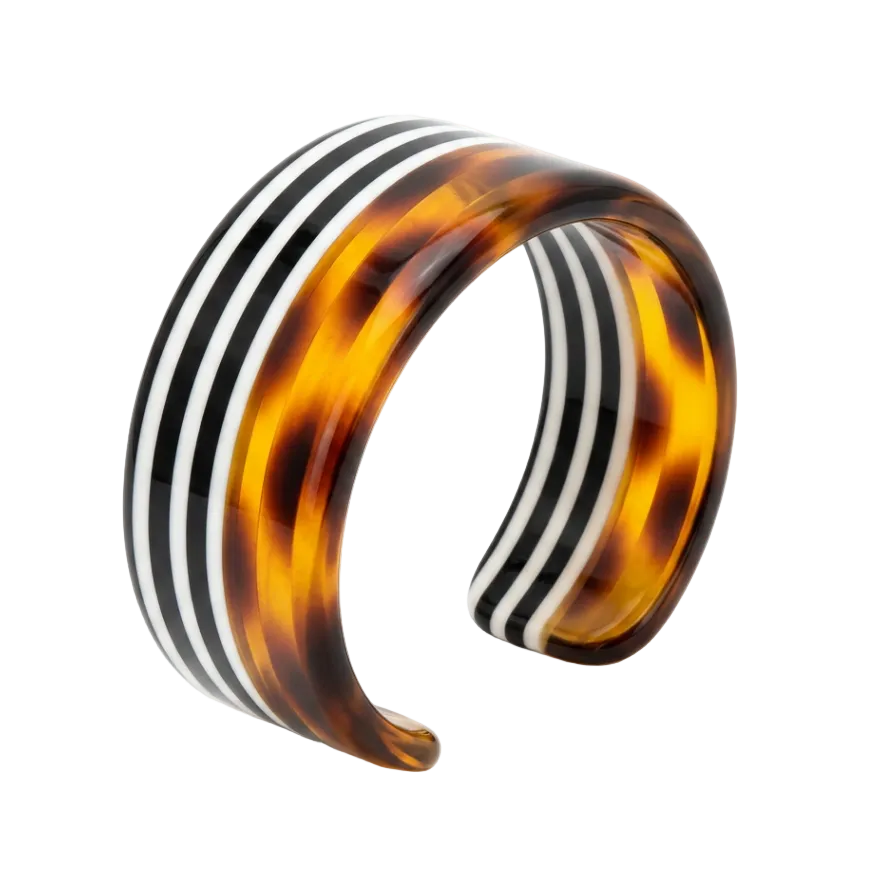 Vintage Black & White Striped Tortoise Cuff
