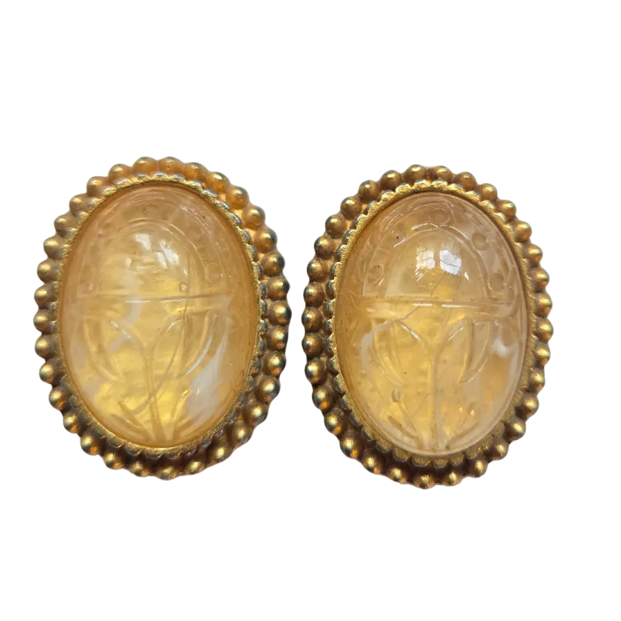 Vintage French Carved Scarab Earrings