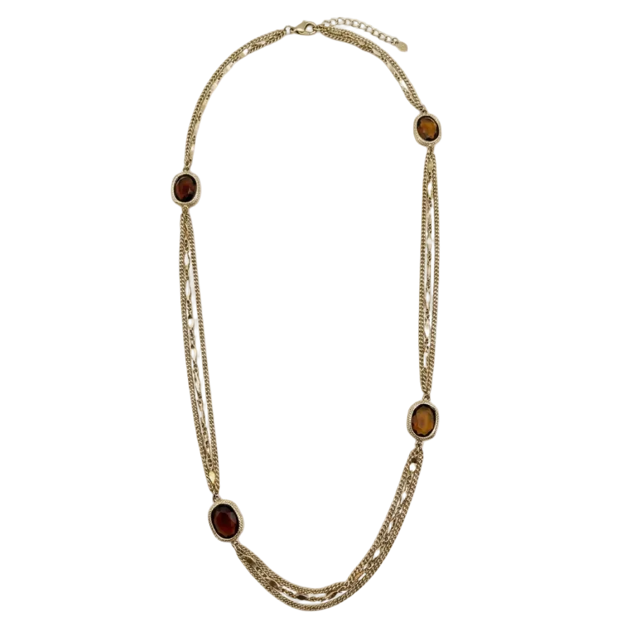 Vintage Gold Necklace with Amber Crystal Accents