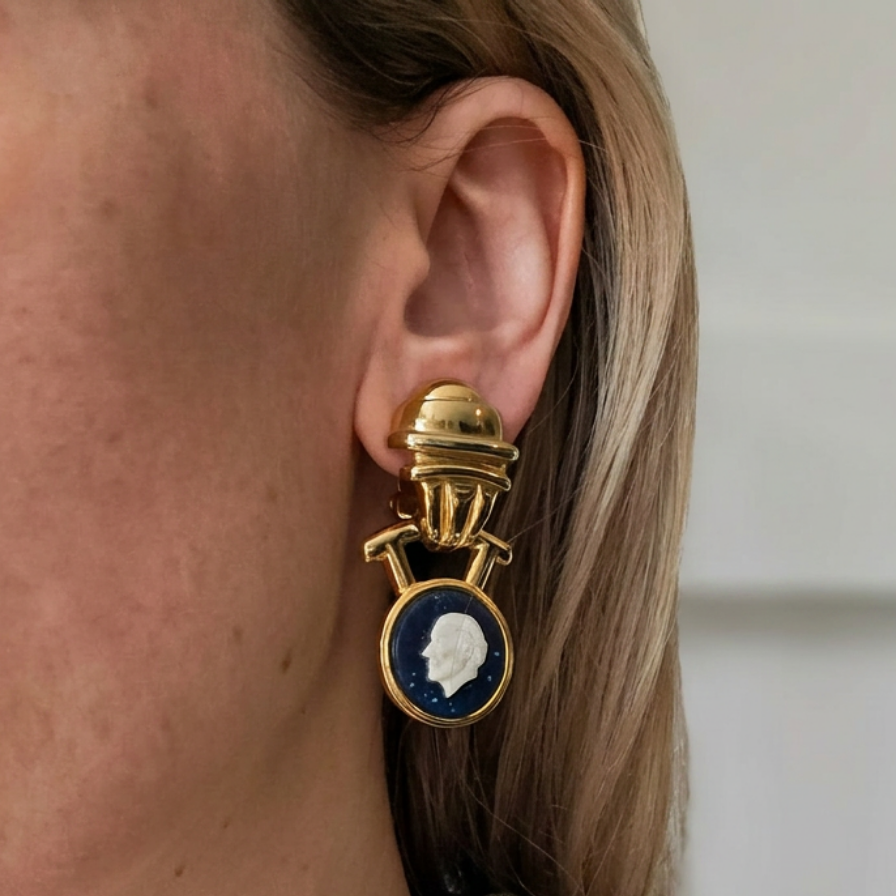 1980s Vintage Paolo Gucci Cameo Earrings