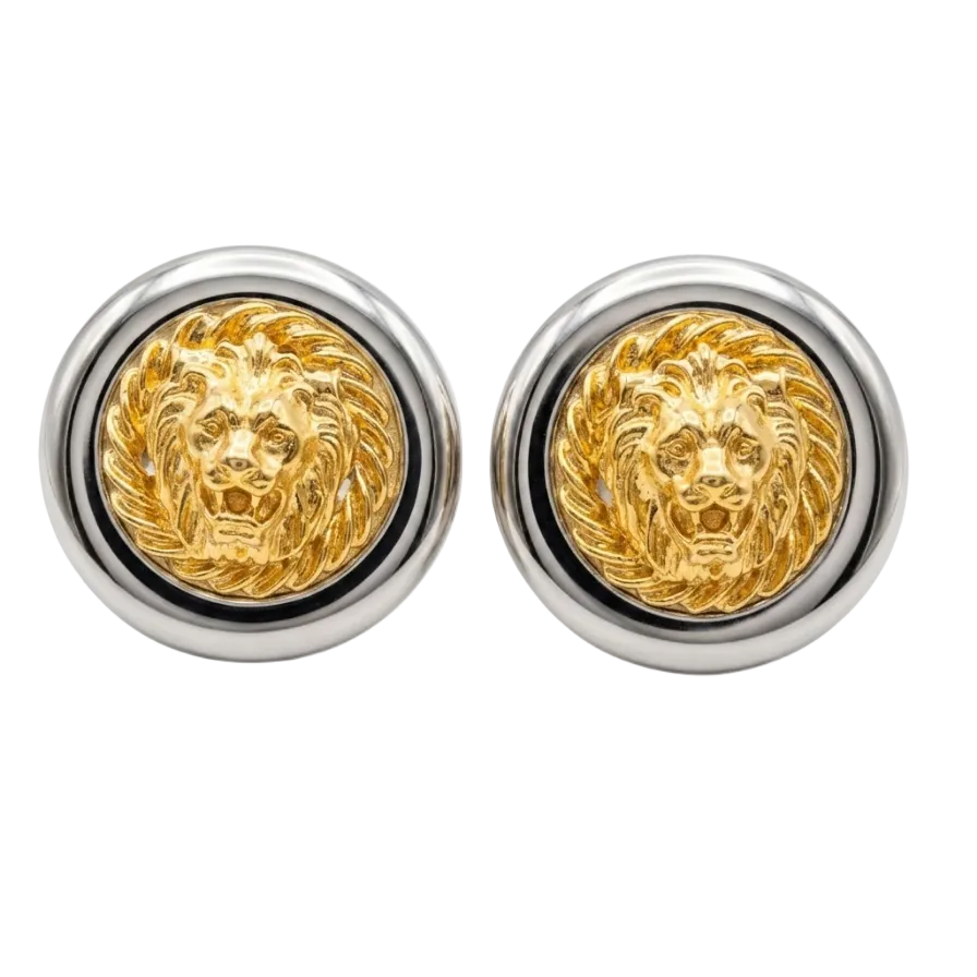 Vintage Two-Tone Lion Head Earrings