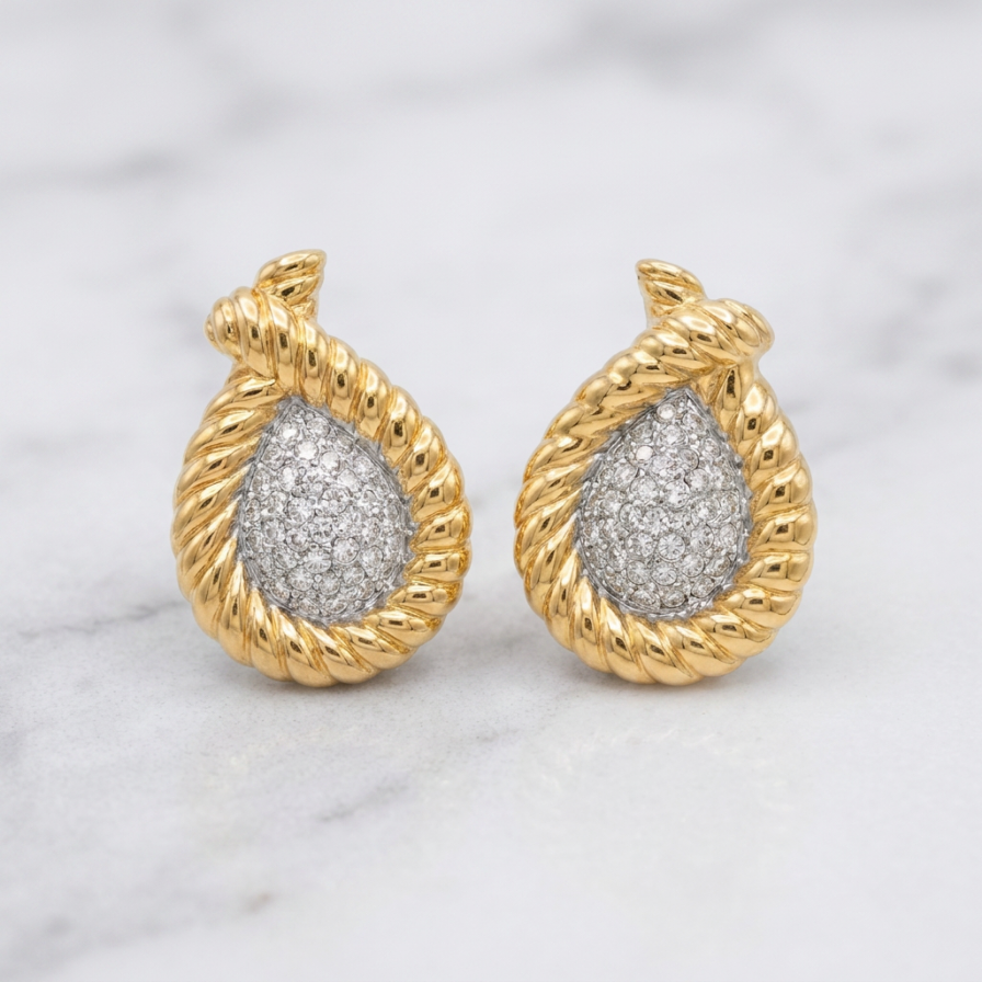 Vintage Gold & Crystal Teardrop Earrings