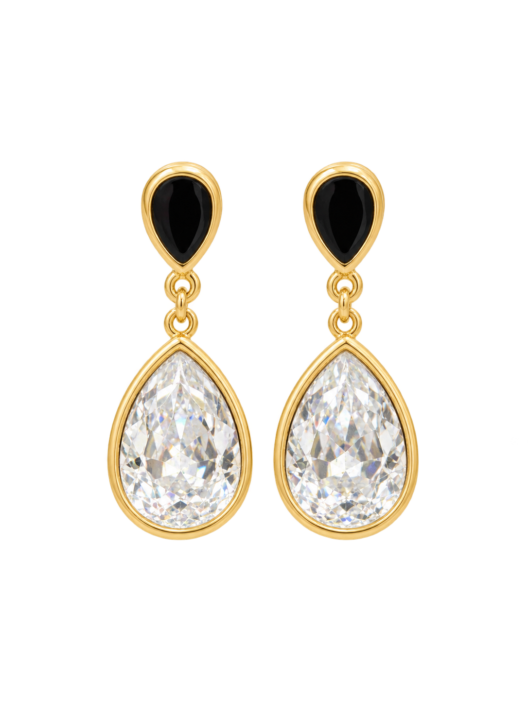 Vintage Trifari Black Enamel & Crystal Teardrop Gold-Toned Post Earrings