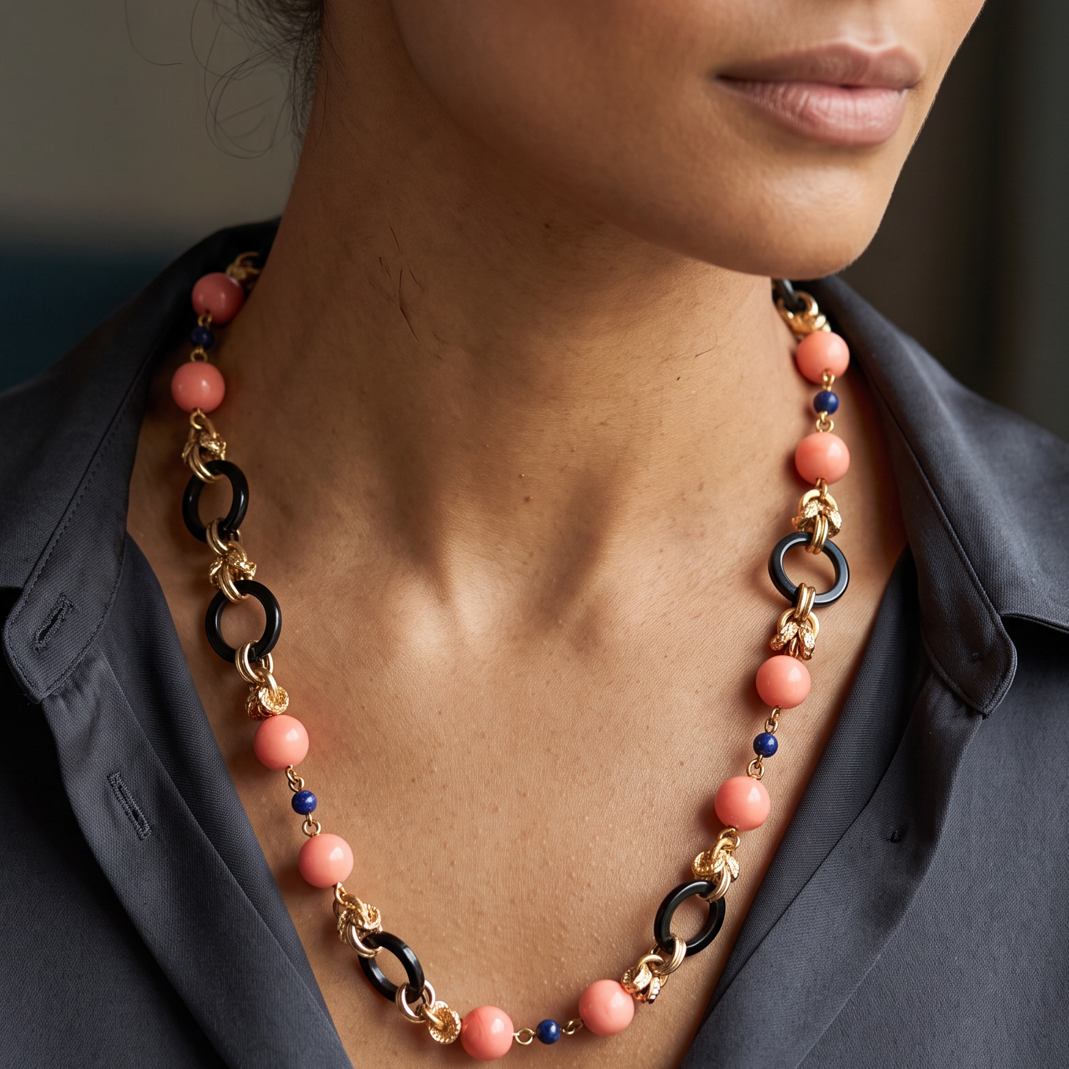 Vintage Coral Eclectic Long Beaded Necklace