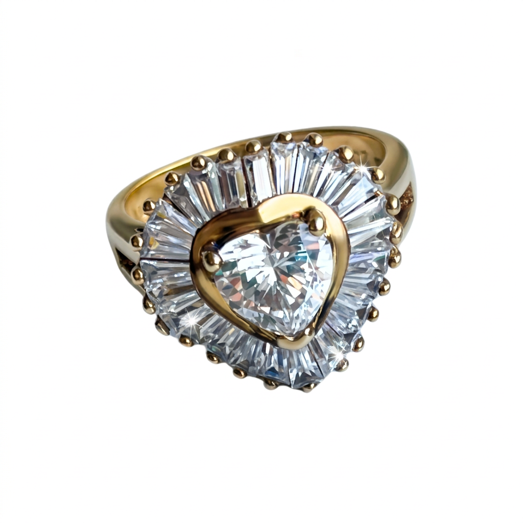 Vintage Heart Crystal Ring Size 9.75