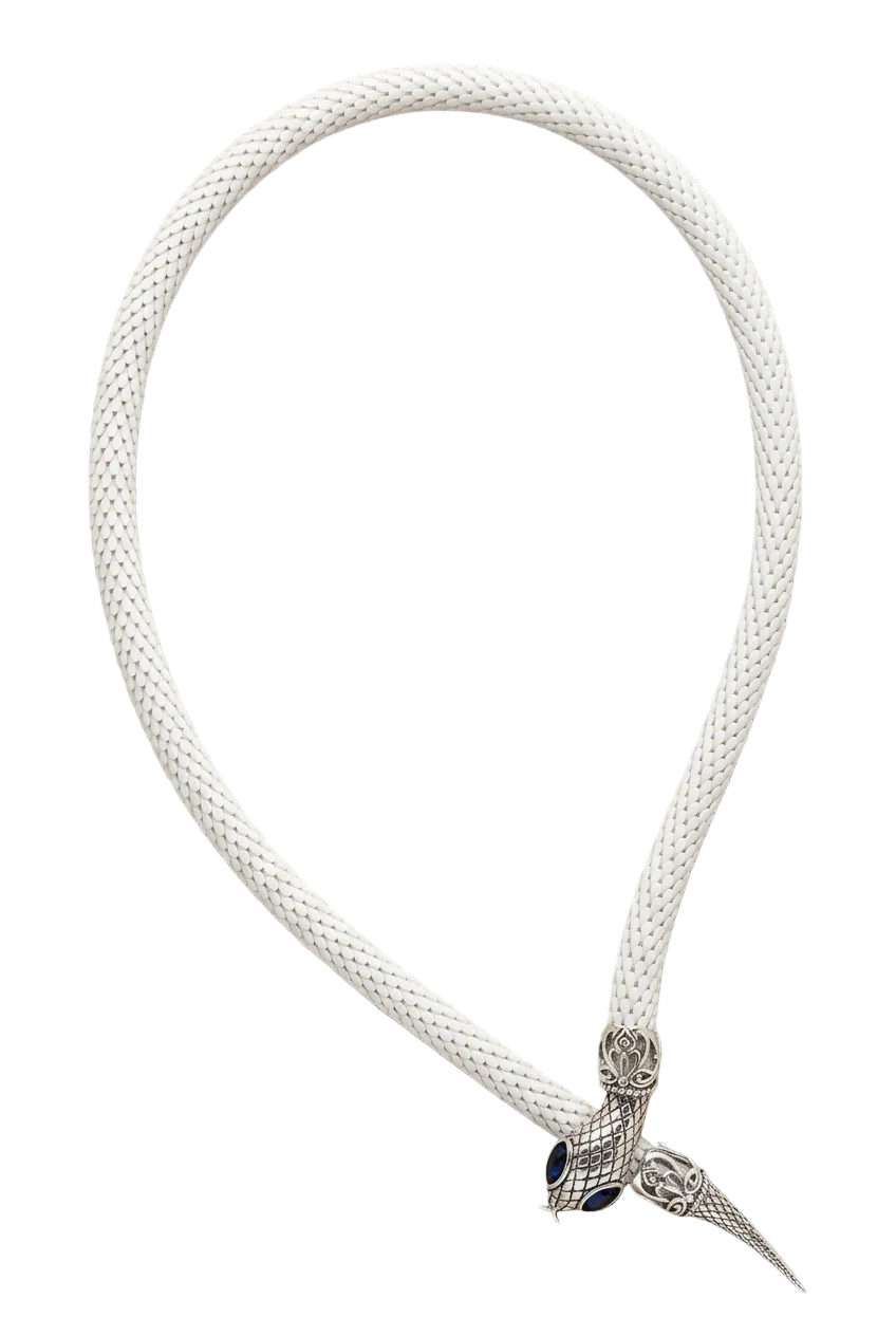 Vintage Adjustable White Mesh Snake Lariat Necklace