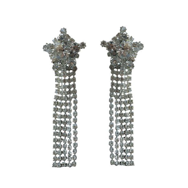 1950s Crystal Star Fringe Earrings