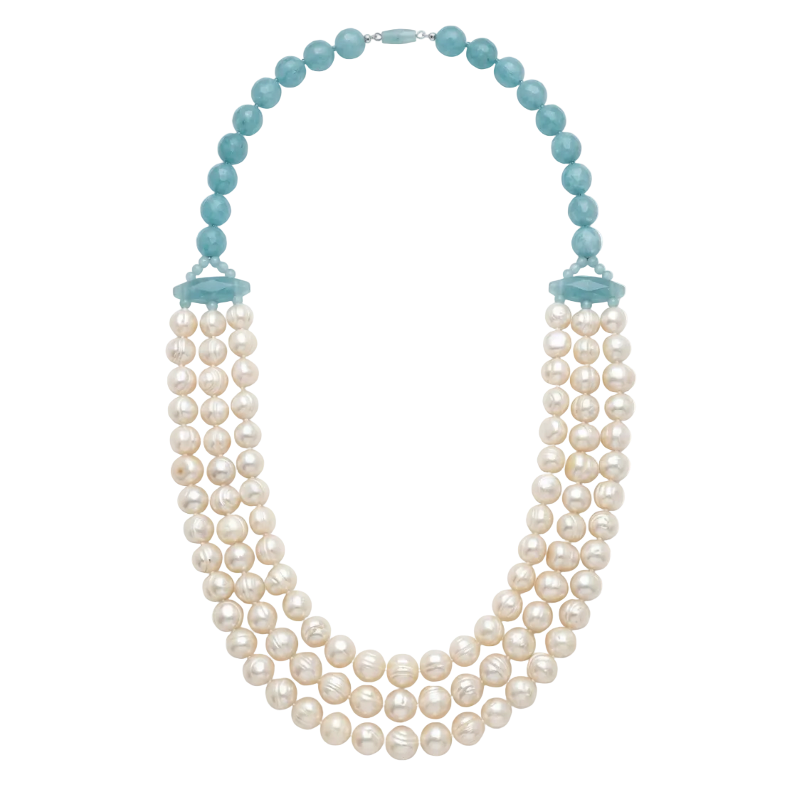 Vintage Multi-Strand Pearl and Blue Stone Necklace
