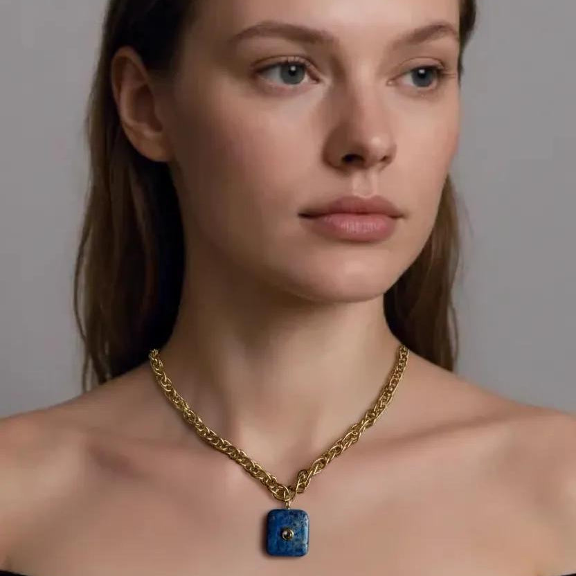 French Blue Lapis  & Rock Crystal Pendant Necklace
