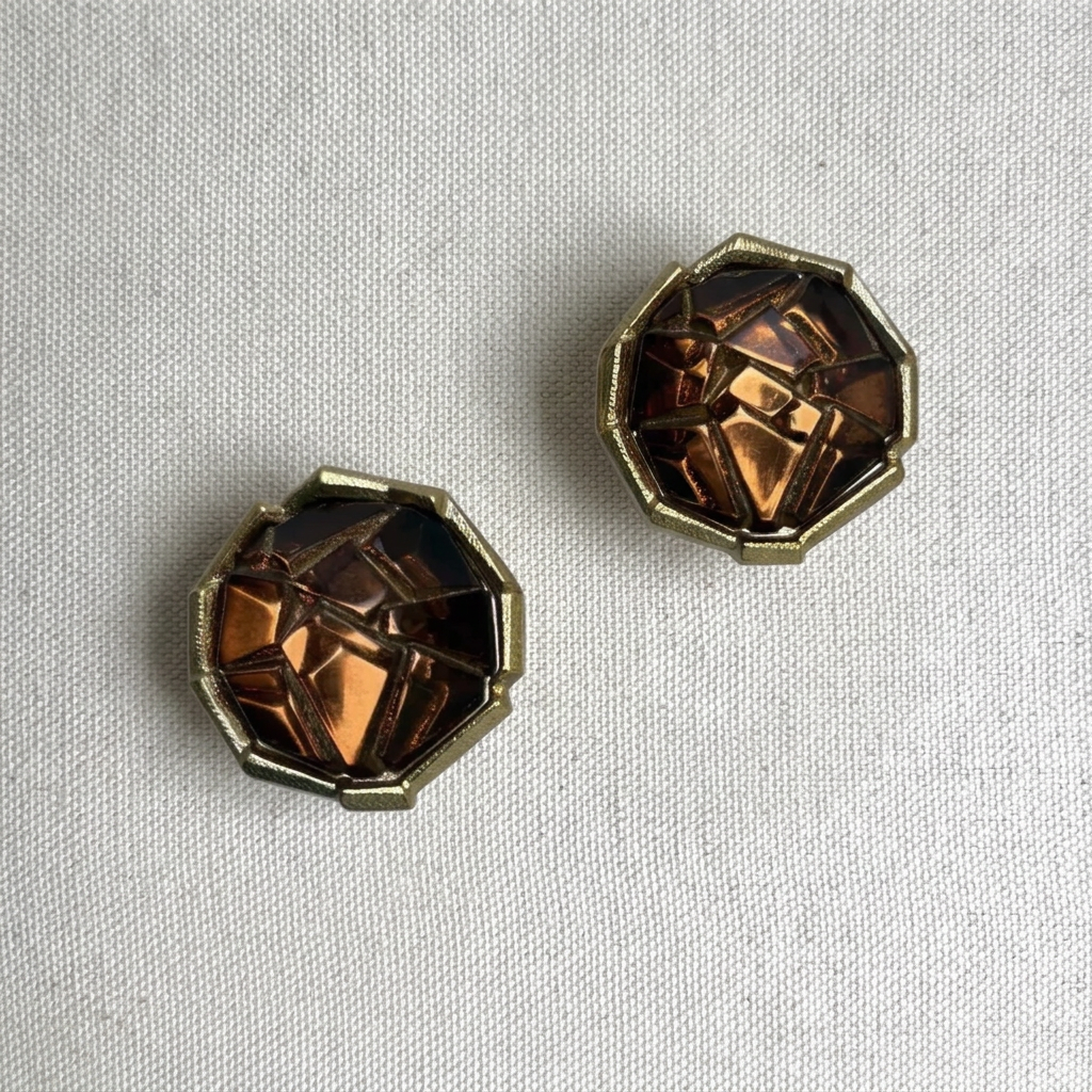 Vintage 90s French Citrine Resin Gold Clip Earrings
