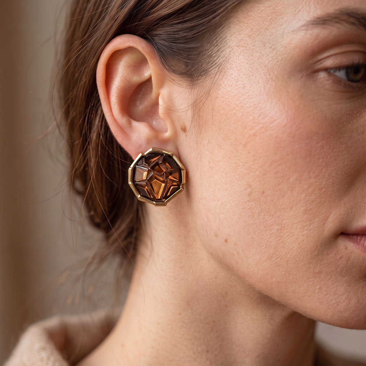 Vintage 90s French Citrine Resin Gold Clip Earrings