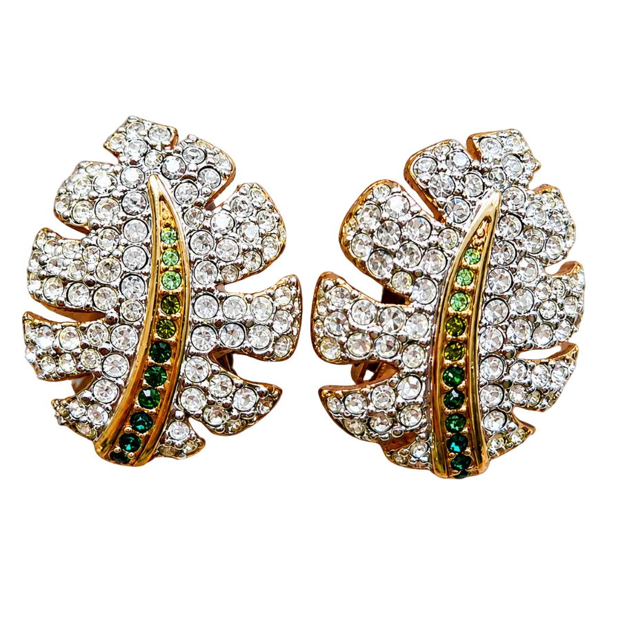 Vintage Swarovski Crystal Leaf Earrings
