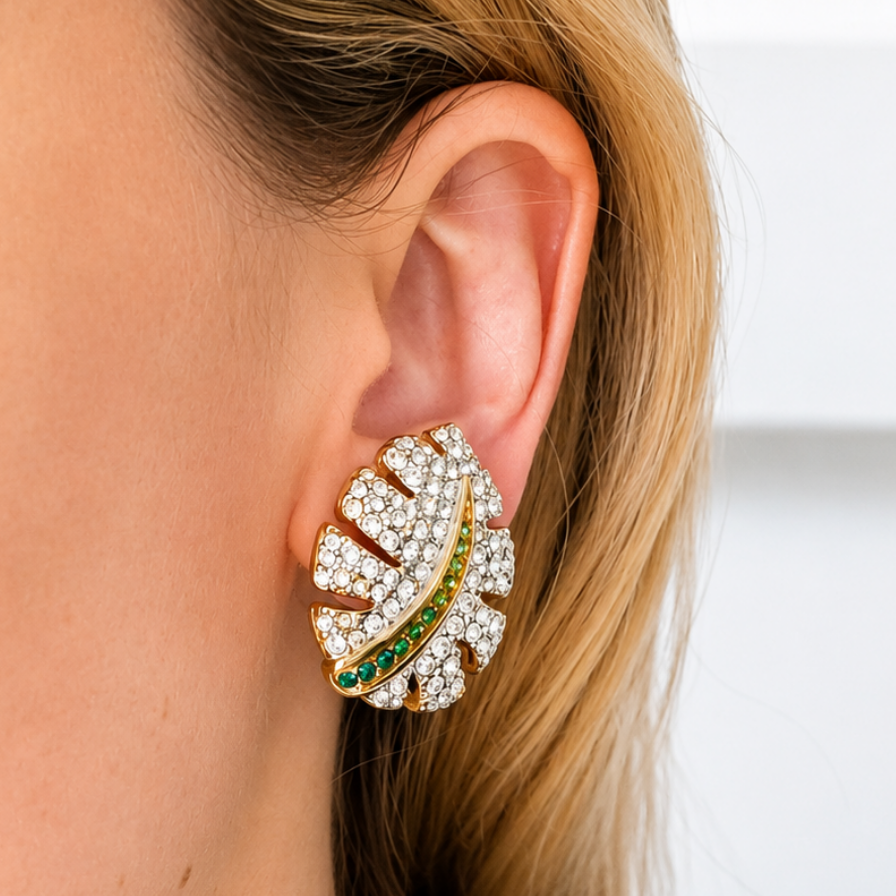 Vintage Swarovski Crystal Leaf Earrings