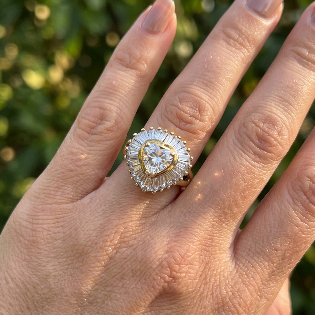Vintage Heart Crystal Ring Size 9.75