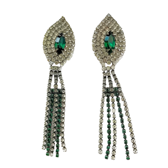 Vintage 60s Emerald Crystal Cascade Earrings