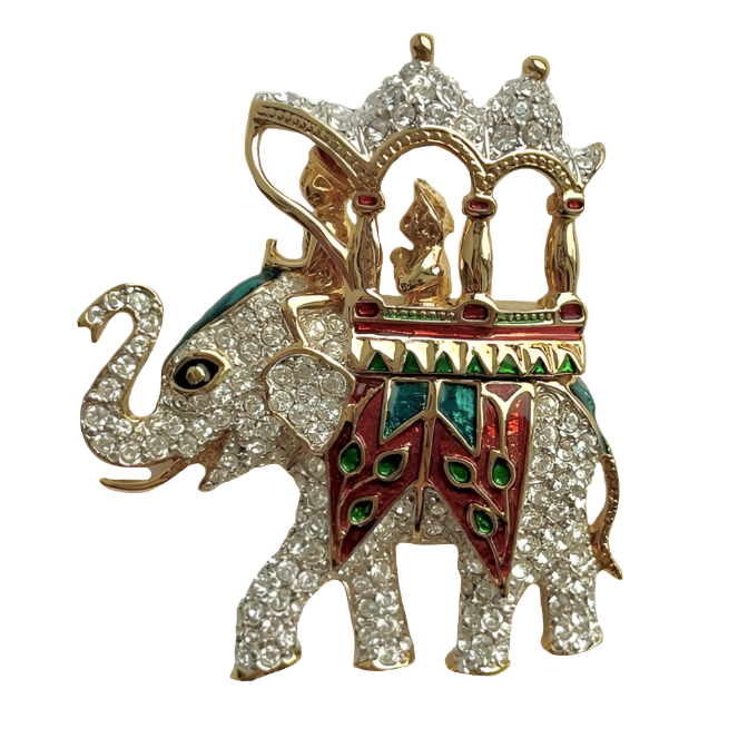 Vintage Mogul Crystal Enamel Elephant Brooch