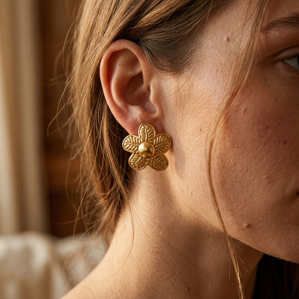 Vintage 90s Sonia Rykiel Gold Flower Clip Earrings
