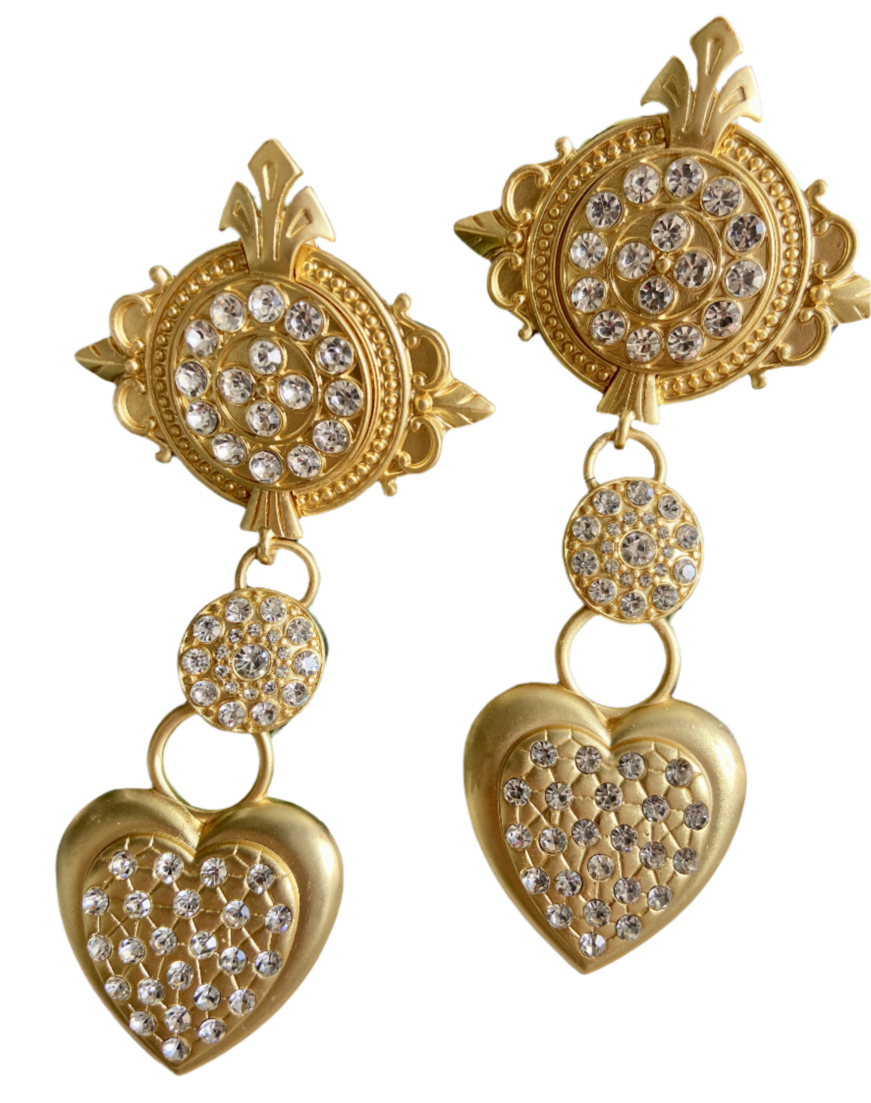 Brushed Gold Heart Shoulder Duster Earrings