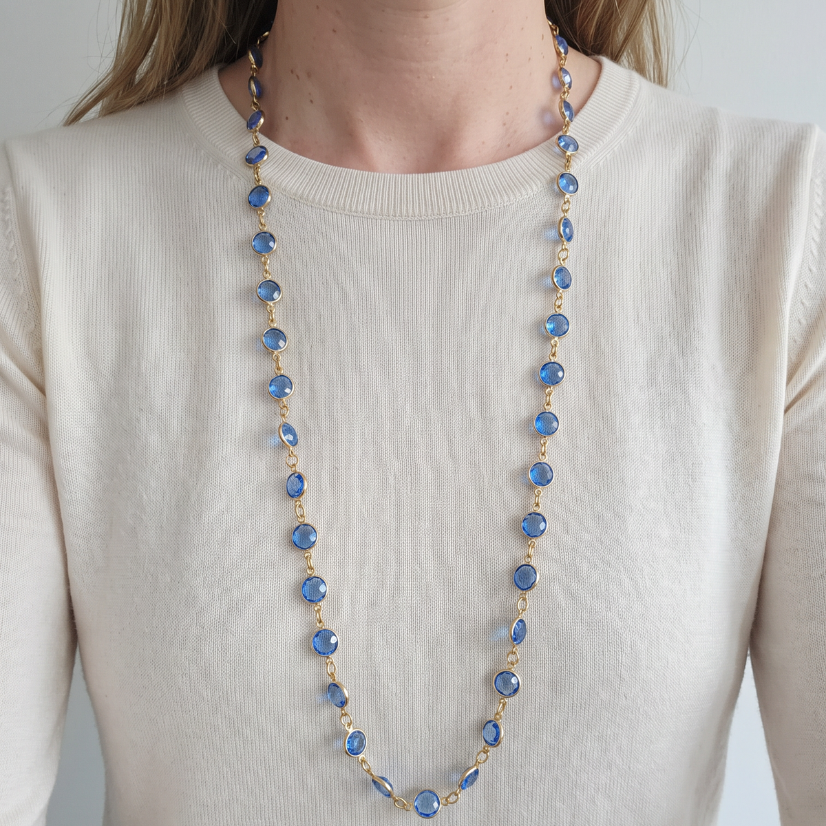 Vintage Blue Crystal Chiclet Necklace